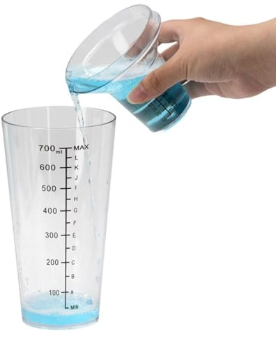 Bicchiere Graduato 700ml, Misurino Liquidi Trasparente, Contenitore Diluizione Auto Lavaggio, per Pulizia Casa Bucato Vernice Cocktail Tinta Capelli, Versamento Preciso, Uso Multiuso