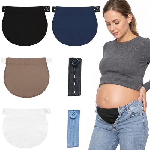 6 Pcs Extenseur Pantalon Grossesse et Rallonge Bouton Pantalon, Élargisseur de Taille Ajustable pour Femme Enceinte et Homme, Extension Ceinture Élastique pour Jeans et Pantalons, 4 Couleurs