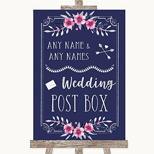 Navy Blue Pink & Silver Collection Navy Blue Pink & Silver Card Post Box Wedding Sign
