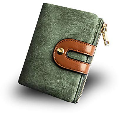 AOXONEL Damen RFID Bifold geldbörse aus Leder Damen mini-reißverschluss geldbörse id-Karte Tasche, schlank compact Thin Small (Grün)