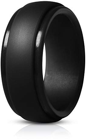 JewelryWe Schwarz Silikon Ehering für Männer: 9mm breit Hochglanz Poliert Gummi Hochzeit Ringe Bands mit glatter Oberfläche Herren Flexible Gummibänder Ersatzringe für Sport und Outdoor Größe 62