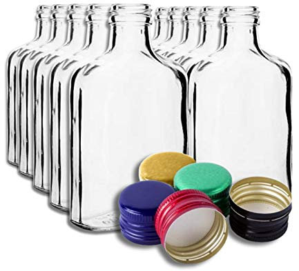 BIOWIN Glass 10 x Pocket Flask 200ml Bottles + 10 x Screw Cap