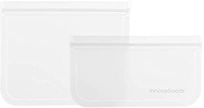 InnovaGoods Freco Set 10 Sacchetti Riutilizzabili per Alimenti, Conservazione Ecologica, Chiusura Ermetica, Adatti a Frigo e Freezer, Trasparente, 5x12 cm e 5X 21,5x18 cm, Plastica, 30 unità