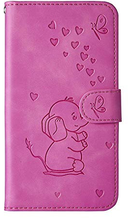 Annuo Wallet Phone Case Samsung A10 Phone Case Shockproof Mobile Phone Cover For Samsung A10 Case Wallet Cute Case Samsung Galaxy A10 Flip Case Leather Card Holder Love Heart Elephant Butterfly Red
