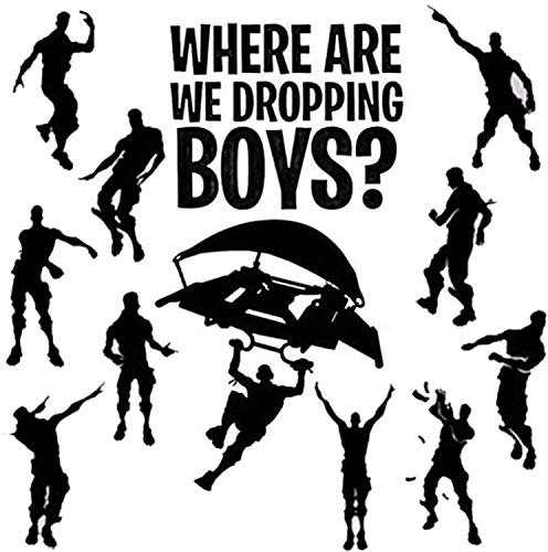 BESLIME 2Pcs Floss Dance Gaming Theme Wall Stickers - Personalised Black Parachute Decals for Children's Room and Game Room