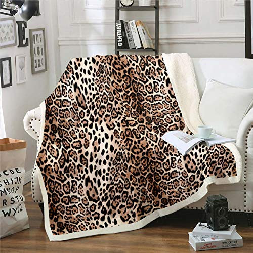 Leopardenmuster Wohndecke Wild Cheetah Drucken Kuscheldecke für Sofa Couch Frauen Wildlife Stil Flanell Fleecedecke Atmungsaktives Tier Thema Muster Couchdecke Raumdekor Decke 130x150cm