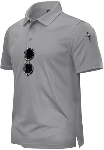 TACVASEN Herren Kurzarm Poloshirts Atmungsaktiv Polo Golf T-Shirts für Outdoor-Aktivitäten (Hellgrau, L)