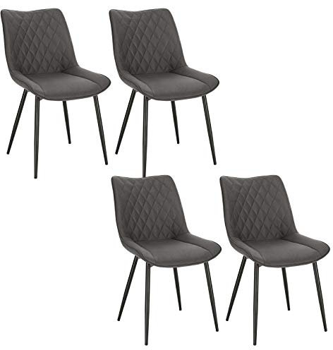 WOLTU Esszimmerstühle 4er Set, Küchenstühle, Wohnzimmerstühle, Polsterstühle mit Rückenlehne, für Esszimmer, Küche, Wohnzimmer, Büro, Sitzfläche aus Stoffbezug, Metallbeine, Dunkelgrau BH248dgr-4