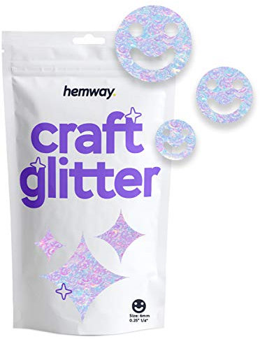 Hemway Craft Glitter - 1/4 0.25 6mm - Smiley Face Cosmetic Glitter Shapes For Decoration, Art, Nails, Crafts - Mother Of Pearl - 50g