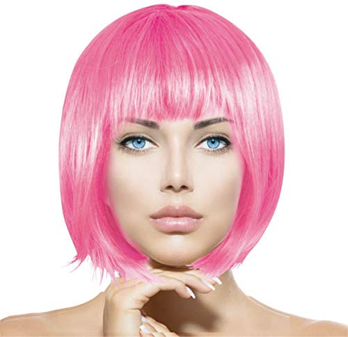 Plitsch Platsch Perücke Bob Pagenkopf Cabaret Wig Kurzhaar Charleston Perücken Fasching Karneval Halloween Motto Party - 24 Farben Varianten für Erwachsene, One Size (pink)