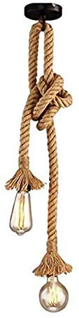 Vecys Doppelkopf Hanf Seil Pendelleuchte, Vintage Seil Lampen Hanf Seil Lampe für Cafe Restaurant Bar etc (300CM)