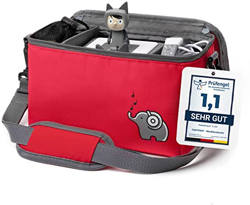 fantifant Musikbox Tasche für Tigerbox oder Toniebox Tasche für Box und Zubehör mit flexiblen Innenfächern I mit recyceltem PET I ararot