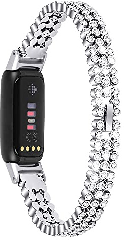 Chofit Ersatzarmband kompatibel mit Fitbit Luxe Armband, Metall Edelstahl Armband mit Strass Bling Bling Band für Luxe Activity Tracker (Silber)