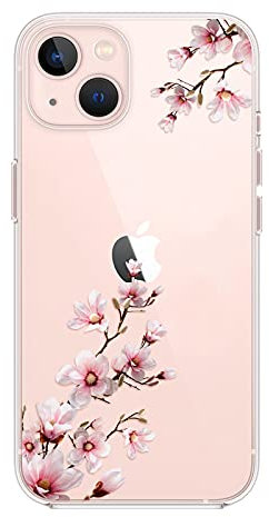 Kristallklar Handyhülle Kompatibel mit iPhone 13 Mini Hülle, Schlank Weich Flexibel Dünne Klar Silikon Hülle, Cover Transparent mit Motiv Blumen Schützt vor Stößen Case 5,4 Zoll - Pfirsichblüte