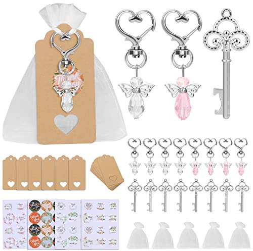 CGBOOM 40pcs Llavero ángel de la Guarda, Souvenir de Boda Bautizo Colgante con Bolsas de Organza y Etiquetas Bautizo, Adecuado para Regalos Comunión para Invitados