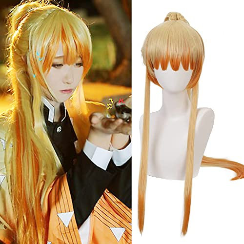 maysuwell Anime Gelber Cosplay-Perücke für Agatsuma Damenkostüm Lange Haare Cosplay-Perücken für Frauen Halloween, Karneval, Kostümparty