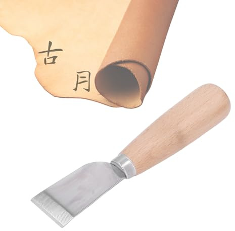 Cuchillo de Cuero, Mango de Tronco Cuchillo de Corte de Cuero Redondo Hoja de Acero Inoxidable Diy Artesanía de Cuero Hecha A Mano Tallado de Trabajo Recorte Herramienta de Cuchillo de Biselado