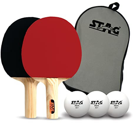 Stag Professional Table Tennis Set | Color: Multicolor | Material: Wood | Speed: 65, Spin: 70, Control: 97 | ITTF Approved Rubber | for Beginner | Unisex | All-in-One Ping Pong Paddle Playset