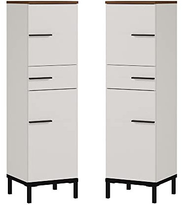 Lomadox Badezimmer Midischrank in Kaschmir mit Absetzung in Nussbaum Nb., B/H/T ca. 34/123/34 cm