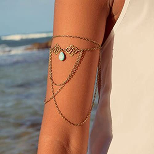 Wendalern Mehrlagige Türkisfarbene Armkette Boho Oberarmreif Vintage Hohlblumenarmreif Gold Drop Quaste Armband Sommer Strand Armreif Schmuck Für Frauen Und Mädchen