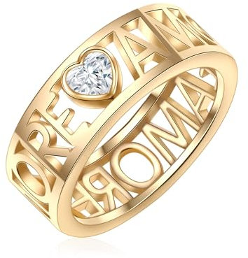 Lulu & Jane Damen-Ring gelbvergoldet verziert mit Kristallen weiß - Motivring Metall Herz Amore