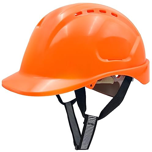 Mustbau Casco da Lavoro EN397, Elmetto Antinfortunistica da Costruzione con Cinturino a 6 Punti, 52 a 66cm Fascia Regolabile, Casco Altamente Traspirante per Uomini, Donne - Arancione