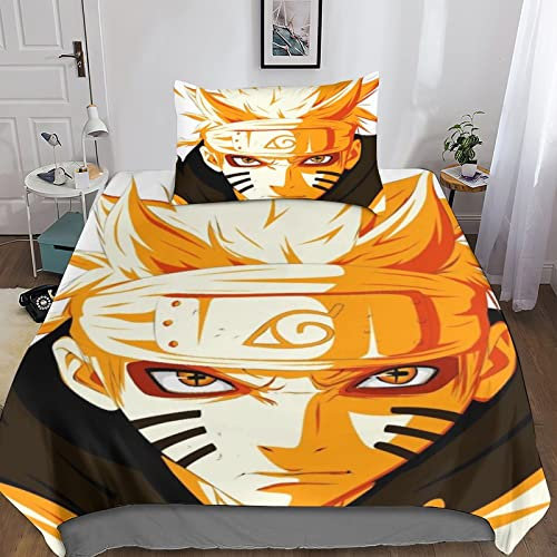 Naruto Kinder Bettwäsche 3D Print Betten Set Bettwäsche Set Microfaser Qualität Bettbezug Mit Kissenbezug 3 Teilig Sets Single(135x200cm)