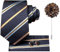Hi-Tie Seidenkrawatte und Einstecktuch Manschettenknöpfe, Reversnadel-Set, Jacquard, Hochzeit, Business, Krawatte für formelle Anlässe, Schwarz, Marineblau, Orange, M