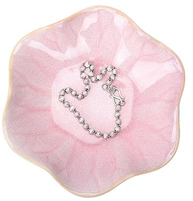 Ceramic Jewelry Dish,Leaf jewelry tray,Key Bowl,jewelry holder,small ring dish holder,Jewelry Plate,trinket,Catch all tray nightstand decor for entryway table Home decor for girl women (Pink)