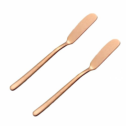 Wambere 2 Stück 16,5 cm × 1,8 cm Edelstahl Buttermesser Buttermesser mit langem Griff Tafelmesser käsemesser-Set Käsemesser Frühstücksmesser Messer Butter Knife,für Käse Torten Brot Dessert,Roségold
