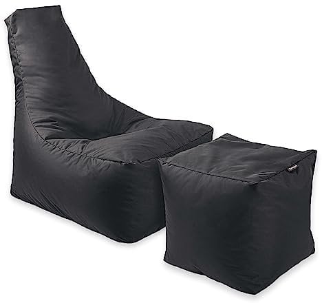 BuBiBag Calm Sitzsack mit Hocker - Gaming Sitzsack für Kinder & Erwachsene - Bean Bag auch für Outdoor Nutzung geeignet - Sitzpouf & Griff (Anthrazit)