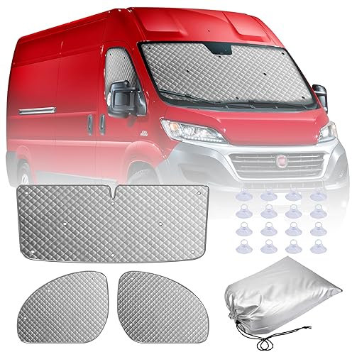 MaxEarn 3 STK Sonnenschutz Thermomatten passend für FIAT Ducato ab 2006, Auto Interne Frontscheibenabdeckung, Fahrerhaus Sonnenblende für Verdunkelung, Wärmeisolierung und Privatsphäre
