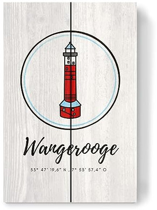 artboxONE Holzbild 30x20 cm Reise Leuchtturm Wangerooge von Künstler JulimaltdieWelt