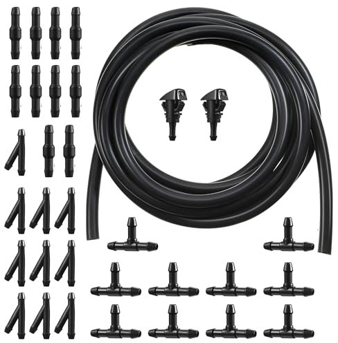 HUAZIZ 5 Meter Universal Scheibenwaschanlage Schlauch, Wischwasserschlauch Reparaturset, Automotive Schlauch,Universal Scheibenwaschanlage Schlauch +30 Stücke Schlauchverbinder+2 Stücke Sprühdüse