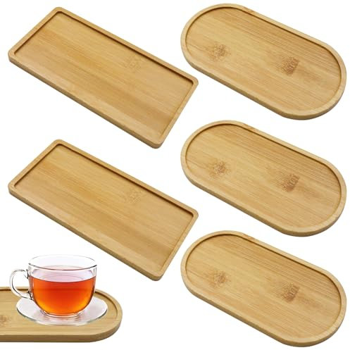 OMJMYY 5 PCS Bamboo Tray Oval Bamboo Serving Tray 17.5 X 8.8 Cm Small Wooden Tray Solid Bamboo Tea Serving Tray Cup Coaster Flower Plant Succulent Tray For Coaster Tea Wine Glasses Coffee Cake
