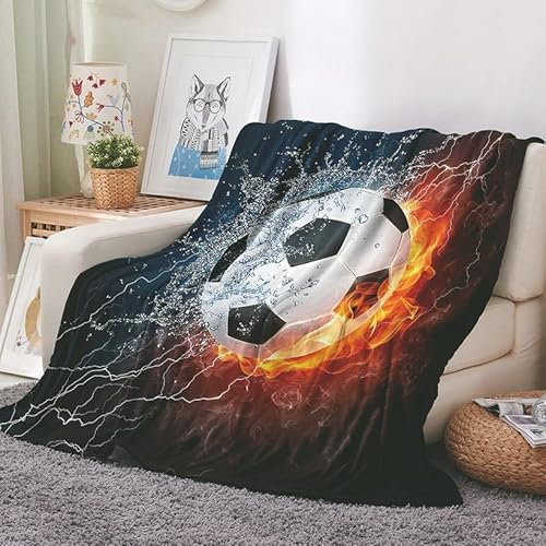EHOMERY Kuscheldecke Kinder Decken Zum Selbst Gestalten Kuscheldecke Outdoor Camping Decke Personalisiert Fußball Herbst-Decke Dunkelbraun 130x100cm