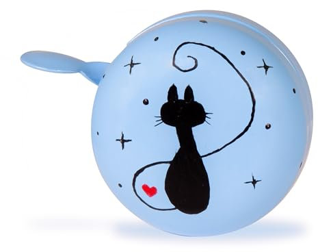 MUGI - Fahrradklingel Kinder Katze | Handbemalt in der EU | Passend für Lenker von 18 bis 25 mm | Glockendurchmesser 5,8 cm | Roller, Erwachsene, Mädchen, Junge, Kind | Lauter Klang 100 db
