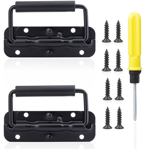 Roosea 2Pcs Handles for Boxes, Flight Case Handles, Heavy Duty Chest Handle, Flight Case Handle 120mm with 1Pc Screwdriver and 8Pcs Screws (Black)
