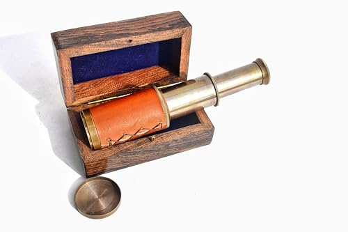 Nautisches Handteleskop aus Messing, 15,2 cm, mit handgefertigter Holzbox, Spyglass, Piratennavigation, Geschenkartikel, Braun