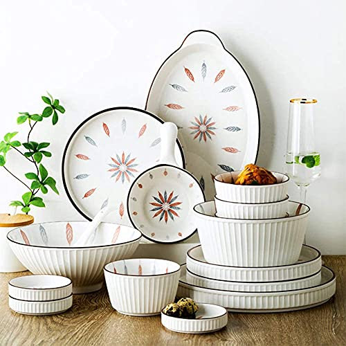 38-teiliges Geschirr-Set, Porzellan-Geschirr-Set im chinesischen Stil mit Tellern und Schüsseln, weißes Keramik-Geschirr-Set für Zuhause, Küche und Esszimmer, mikrowellen- und spülmaschinenfest, (we