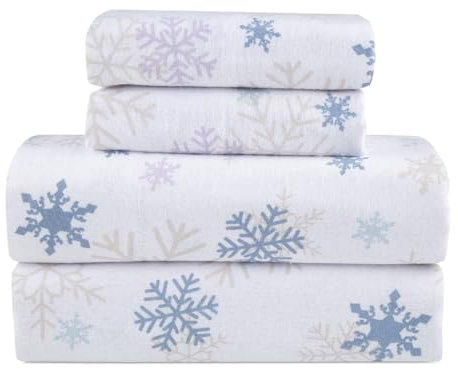 Flanell-Bettlaken, volle Größe, reichhaltige Baumwolle, hoher g/m²-Flanell-Bettlaken, tiefe Taschen, warmes und gemütliches Flanell-Bettwäsche-Set für alle Jahreszeiten (Mono-Schneeflocken)