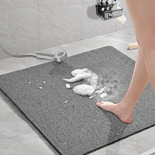 Luffa, tappetino da bagno antiscivolo, morbido e confortevole, tappetino da doccia, tappetino da doccia, antiscivolo, per famiglie, bambini e anziani (60 x 60 cm, grigio)