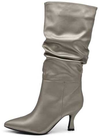 IF FASHION Stivali Alti Eleganti Arricciati Morbidi A Punta Con Tacco a spillo Da Donna MP413-5 argento antico (bronzo) N.39