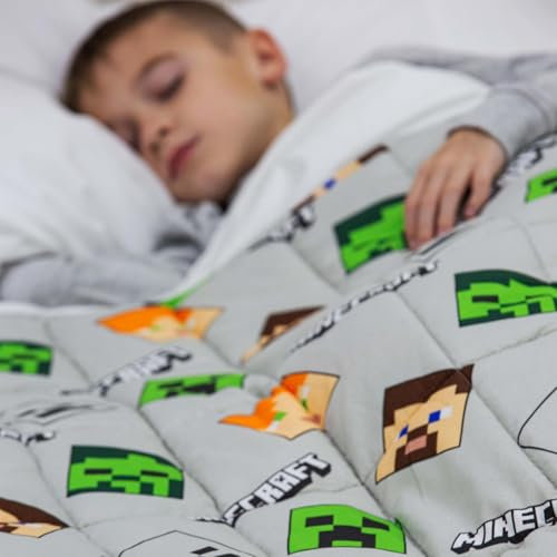 OHS Minecraft Blanket Weighted for Adults 3kg, Microfibre Reversible Calming Blanket Sleep Therapy Anxiety Relief Minecraft Gifts Heavy Blankets, Grey - 150 x 100cm