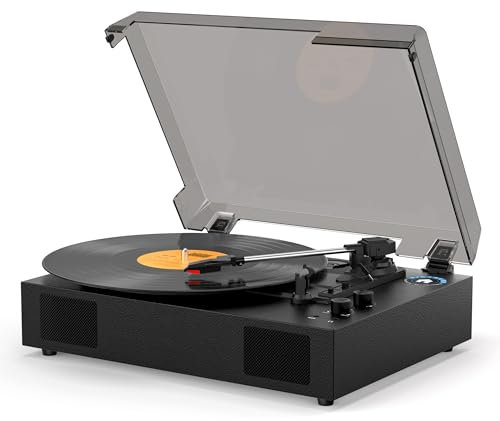 VICTRESS Black Vinyl Player, Wood, Bluetooth Turntable, 3 Speeds