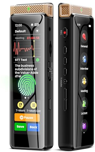 136GB Digital Voice Recorder with Playback, Innioasis R1 Full Touchscreen Voice Recorder with AI Intelligent Transcription and Bluetooth, Voice Activated Sound Audio Recorder Device with Mic (Gold)