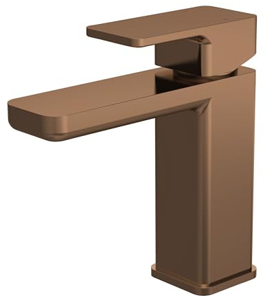 Balterley Bathroom Sink Taps, Mono Basin Mixer Tap with Push Button Waste, Single Lever Temperature Control Bathroom Tap, Square Body, Flat Square Tip Spout Taps - 50 x 152 x 160mm (Brushed Bronze)