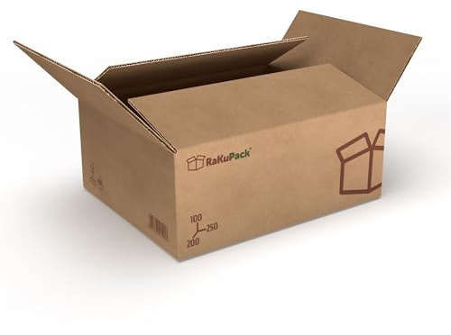 RaKuPack Versandkarton 250 Stück Faltkarton 250x200x100mm Innenmaß (25x20x10cm) Verpackungskarton bedruckt Warensendung Karton braun Faltschachtel Paket Versandschachtel Kartonage verschiedene Größen