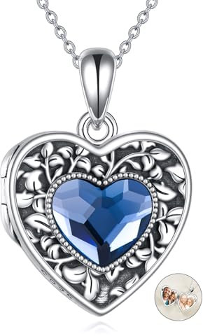 YAFEINI Tree of Life Locket Necklace 925 Sterling Silver Family Tree of Life Locket Necklace that Holds Pictures for Women Jewelry (blue crystal locket)