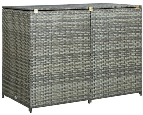 Xichuzi Mülltonnenbox für 2 Tonnen Poly Rattan Anthrazit 148×77×111 cm, Mülltonnenverkleidung, Gartenbox, Gartenschrank, Geräteschrank, Mülltonnenschrank - 46463